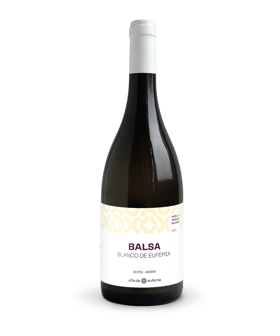 Bottle of Balsa Blanco de Eufemia wine on a white background