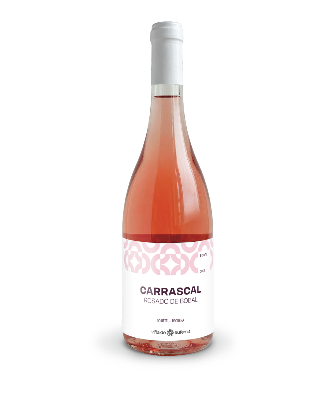 Bottle of Carrascal Rosado de Bobal wine on a white background