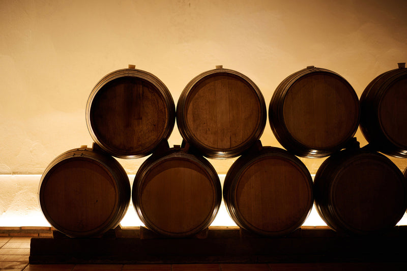 Oak barrel room at Viña de Eufemia where Bobal and Macabeo wines age naturally for up to three years